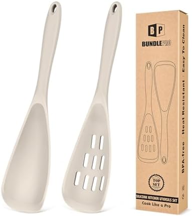 BUNDLEPRO Silicone Cooking Spoons for Nonstick Cookware, One-Piece, 2 Pack