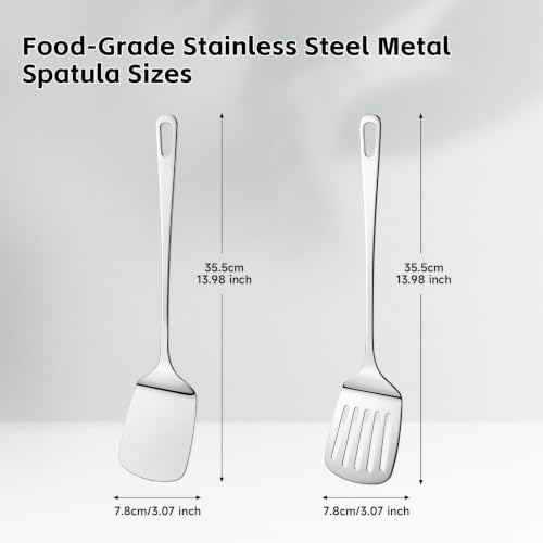 2PCS Stainless Steel Spatula, Solid & Slotted Metal Turner for Kitchen Use