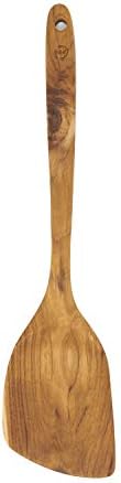 FAAY 13.5” Left-Hand Stir Fry Spatula – True Left-Hand Angled Teak Wooden Turner for Wok & Nonstick Pans, Natural Coconut Oil Finish, Handcrafted Wood Tool for Stirring & Flipping