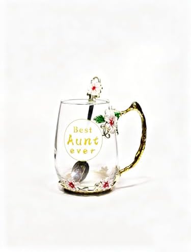 Best Aunt Ever Printed Flower Tea Glass - Hidden in Socks, Perfect Christmas Thanksgiving Gift for Aunt Auntie or Neighbor