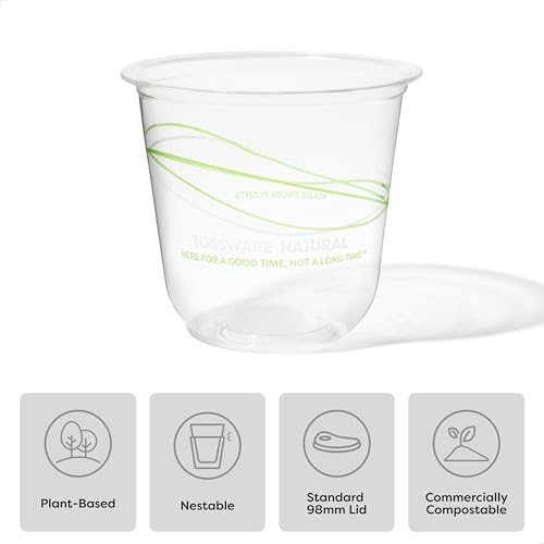TOSSWARE NATURAL 12oz Arc Green Wave - Plant Based 98mm Clear Cold Cups - Plastic Alternative for Parties, Bachelorettes, Weddings - Recyclable - Set of 50
