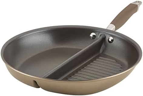 Anolon Advanced Home Hard Anodized Nonstick Divided Grill and Griddle Pan, 12.5 Inch, Bronze