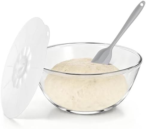 Keway 4.7 Quart Large Glass Mixing Bowl with Lid,Large Glass Bowl for Sourdough Bread Making,Kitchen Salad Bread Storage