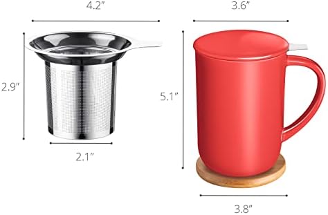 CEEFU 16oz Porcelain Tea Mug with Infuser, Lid and Coaster