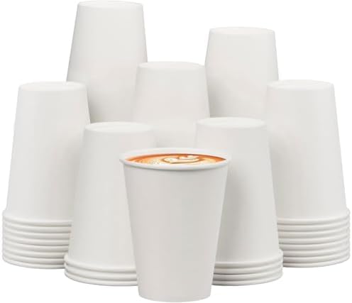 Disposable Paper Coffee Cups 12 oz 500 Pack, White Paper Hot Coffee Cups, Suitable for Party, Picnic, Travel, and Events