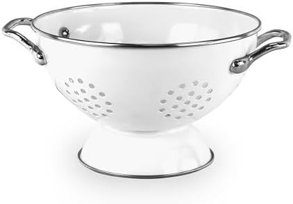 Reston Lloyd, 1.5 Quart Powder Coated Steel Kitchen Strainer Basket for draining Pasta, Vegetable and Fruit, Chrome Handles and Wide Stable Base, White