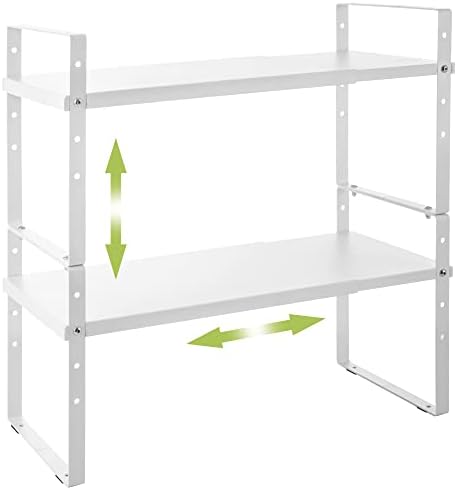 Across-Star Expandable Cabinet Shelf Organizer Rack, Stackable Kitchen Counter Storage Shelves Stand, Adjustable Height Pantry Shelf Spice Rack