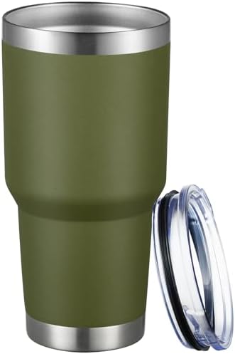 MEWAY 30oz Tumbler Double Wall Vacuum Insulated Travel Mug, Stainless Steel Tumbler with Lid, Durable Powder Coated Insulated Coffee Cup for Cold & Hot Drinks (Army Green,1 PACK)