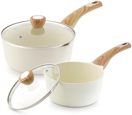 SENSARTE 2.0 & 3.0 Quart Ceramic Sauce Pan Sets with Lid, Cooking Pots Set, Nonstick Saucepan Set with Pour Spout, Small Pot, Non toxic Saucepot, Sauciers, Induction Comptable, PFOA PTFE PFAS Free