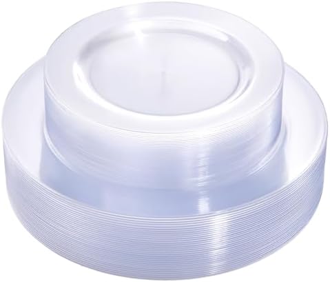 FLOWERCAT 60PCS Clear Plastic Plates - Disposable Clear Plates Heavy Duty for Fall Party/Wedding/Birthday- Include 30PCS 10.25inch Dinner Plates and 30PCS 7.5inch Dessert/Salad Plates