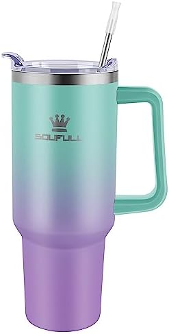 40 oz Tumbler with Handle and Straw Lid, 100% Leak-proof, GreenPurple