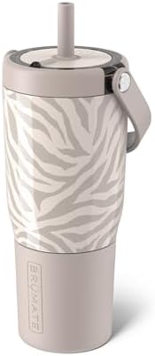 BrüMate Resa 25oz 100% Leakproof Travel Tumbler with Handle & Straw | Flexible SoftSip Straw | Silicone Sleeve for Durability | Stainless Steel | Cup Holder & Travel Friendly Water Bottle | (Zebra)