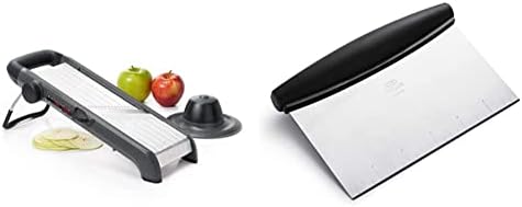 OXO Good Grips Chef's Mandoline Slicer 2.0, Black & Steel and OXO Good Grips Stainless Steel Scraper & Chopper,Silver/Black