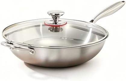 14 inch Stainless Steel 316 Wok with Lid, Stir-Fry Pans, Dishwasher and Oven Safe, Works on Induction (14 inch with Lid)