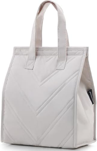 TELLUMO Quilted Beige Lunch Bag for Women, Cute Insulated Small Lunch Box, Reusable Leakproof Tote for Work Office