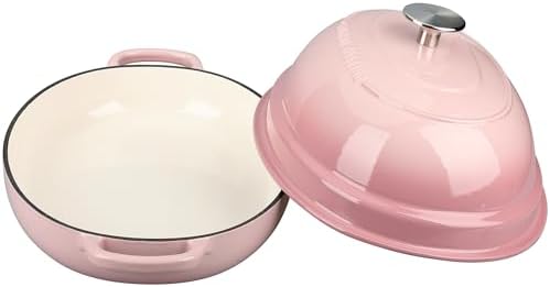 EDGING CASTING Enameled Oval Cast Iron Dutch Oven Pot with Lid, Bread Dutch Oven for Sourdough Bread Baking, Dutch Oven Bread, Bread Oven, 6QT, Pink