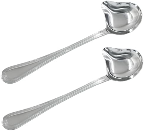 2 Pcs Stainless Steel Sauce Ladle with Pouring Spout Silver