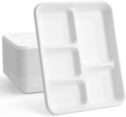 RACETOP White Compostable 5 Compartment Paper Plates 125 Pack