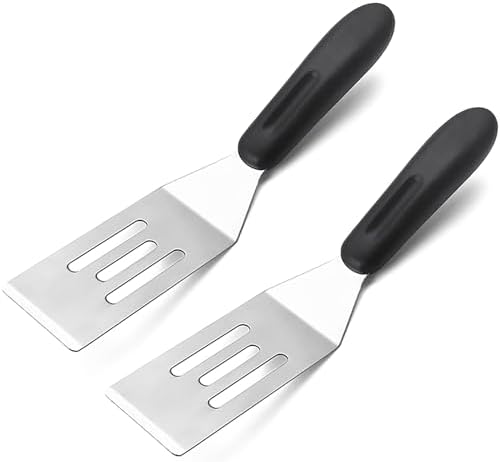 【2 Pack】 Small Metal Spatula Set, Mini Stainless Steel Serving Spatulas for Kitchen Use, Ideal for Flipping Pancake, Brownie, Cookie, Cake, Egg – Professional Cooking & Baking Utensil