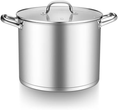 TeamFar Stainless Steel Stock Pot, 14QT Tri-ply Bottom Large Stockpot