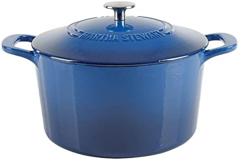MARTHA STEWART Gatwick 7-Quart Enamel Cast Iron Dutch Oven Pot with Lid – Classic Blue – Durable Heavy-Duty Dutch Oven for Slow Cooking, Braising & Baking