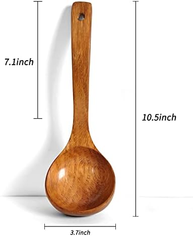 FJNATINH Wooden Ladle with Long Handle, Handmade Soup Ladle for Cooking Kitchen Cookware