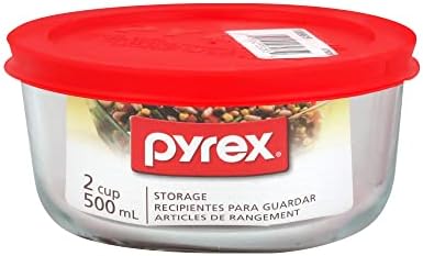 Pyrex Simply Store 2 Cup Single Glass Food Storage Container, Plastic Lid