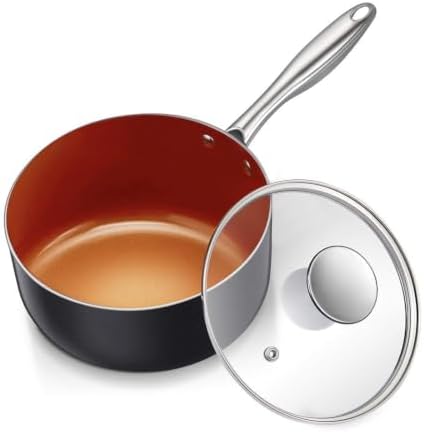 MICHELANGELO 1 Quart Saucepan with Lid, Ultra Nonstick Ceramic Sauce Pan with Lid, Small Pot with Lid, 1 Quart Saucepan Nonstick, Small Sauce Pot, Copper
