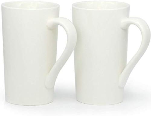 20 oz Large Coffee Mugs, M007 Tall Ceramic Cup with Handle for Dad Men, Set of 2, White
