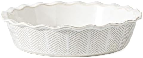 Deep Pie Dish for Baking, Ceramic Pie Pan for Apple Pie, Tart, Quiche Baking Dish, Farmhouse Decor Pie Plate, Deep Dish Pie Pan, Oven Safe, Off-White, Wave