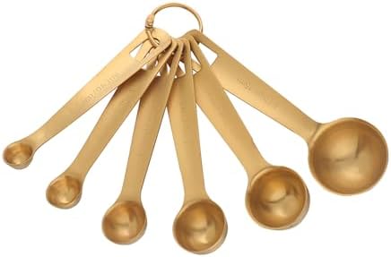 DOCBLACK Measuring Spoons, Heavy Duty 18/8 Stainless Steel Measuring Spoons Cups Set, Set of 6 for Gift Measuring Dry and Liquid Ingredients - Gold
