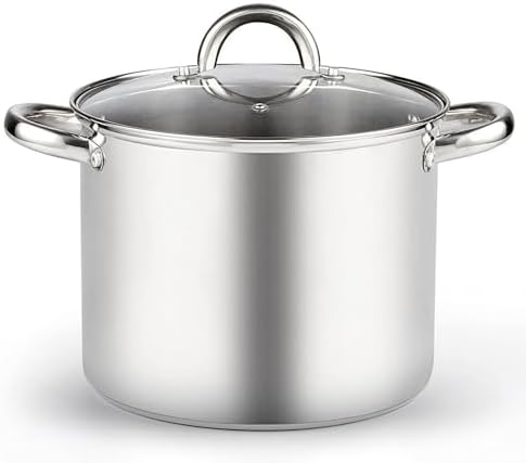 Cook N Home Basics 8 Quart Stainless Steel Stock Pot with Lid, Cooking Pot for Pasta, Soup, Sturdy Handle, Stockpot with Even Heating, Oven & Dishwasher Safe, Cookware for Canning, Boiling