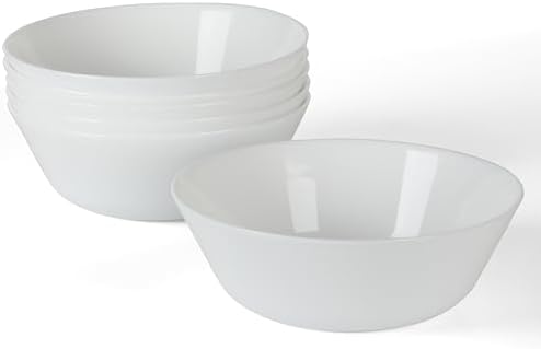 Martha Stewart Opalton 6-Piece 6-Inch Soup and Cereal Bowls – Lightweight, Chip and Break Resistant Opal Glass Bowls for Everyday Use
