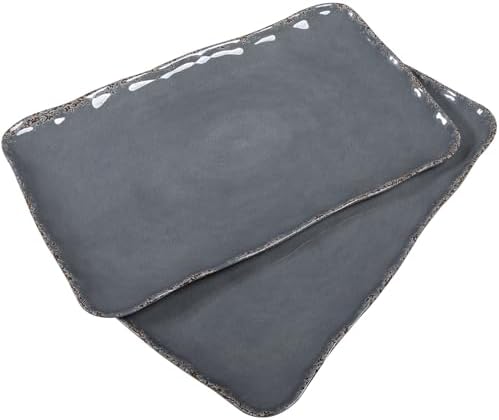 Large Vintage Melamine Serving Platter, Set of 2, 17x10 Inch Melamine Rectangular Serving Platter and Trays .Cool Gray