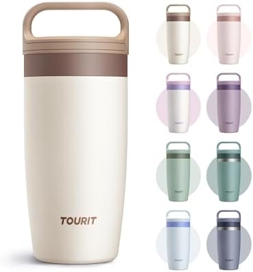 TOURIT Travel Coffee Mug 16 oz,Leakproof 2-Part Drink Lid Tumbler,Off-White