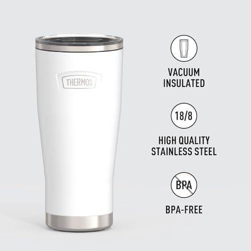 THERMOS Icon Series 24oz Stainless Steel Tumbler with Slide Lock Lid, Leakproof, Fits Cupholder, Dishwasher Safe, Griptec™ Non‑Slip Base, Keeps Drinks Hot 6 Hrs/Cold 22 Hrs, Snow