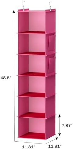YOUDENOVA Hanging Closet Organizer and Storage, 6-Shelf, Pink