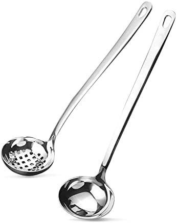 Metal Soup Ladle,18/8 Stainless Steel Ladle Spoon And Strainer Scoop Set Of 2 With Holes,Cooking Utensil For Kitchen