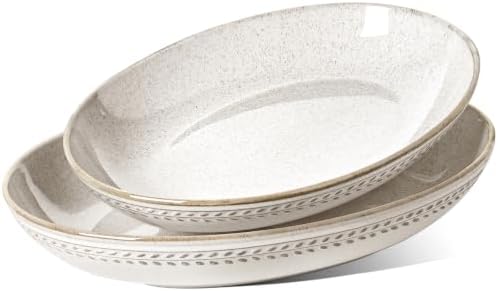 LE TAUCI Ceramic Serving Bowls Set of 2, Large Oval Serving Dishes for Entertaining, 13.5 & 14.6 Inch Salad Bowl for Kitchen Counter, Fruit Bowl, Pasta Bowls, Microwave and Dishwasher Safe - Birch