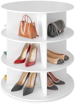 SpaceAid 3 Tier Rotating Shoe Rack Tower, Spinning Shoe Display Lazy Susan, Revolving 360 Shoe Rack Storage Round Carousel, Vertical Handbag Rotate Shoes Closet Organization (3-Tier White)