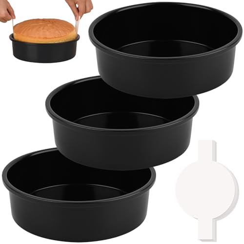 HUAKENER 8 Inch Cake Pan, 3Pcs Round Cake Pan with Parchment Paper
