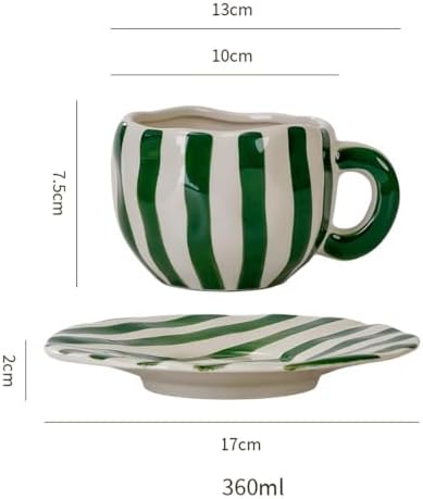 Espresso Cups Ceramic Coffee Mug Series European Striped Dot Coffee Cup And Saucer Mug Cake Plate Afternoon Tea Set Tea Cup And Saucer (Green 4)