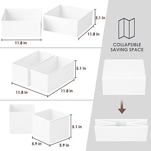 Criusia 6 Pack Clothes Drawer Organizer, Fabric Foldable Closet Dresser Drawer Organizer for Clothing, Bra Sock Underwear Drawer Organizer for Nursery Dorm Bedroom Organization (6 Bins, White)