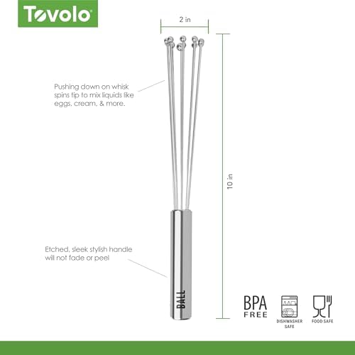 Tovolo Ball Whisk 10" Stainless Steel Wire Whisk Metal Ball Whisk for Cooking Blending Mixing Stirring Whipping Whisking, Large Dishwasher Safe Mini Ball Wire Whisker for Egg Beating Liquid Mixing