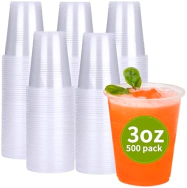 500 Pack 3 oz Plastic Cups, Bathroom Cups Disposable 3 oz, 3 Ounce Small Water Cups，Clear Mouthwash Cup for Tasting, Drinking and Party
