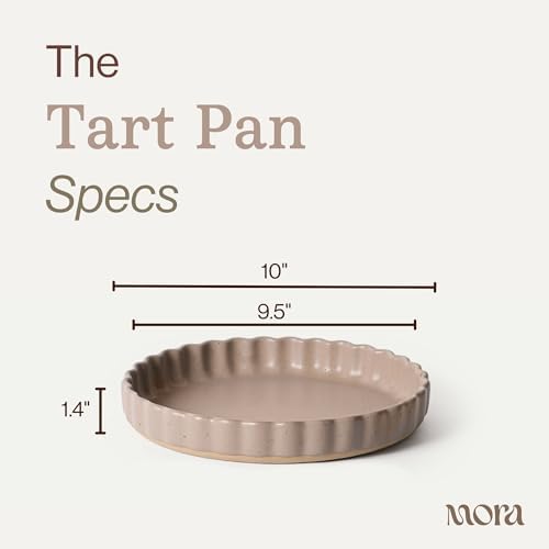 MORA Ceramic Tart Pan, 9.5 Inch Large Porcelain Baking Dish for Tarts, Quiche, Pie, Flan etc. Fluted Ruffled Edge, Oven, Microwave, Freezer, and Dishwasher safe - Great Gift For Bakers - Mushroom