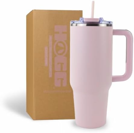 Hogg Big Swig 40oz Tumbler with Handle and Straw - Light Pink, 40 oz Tumbler, Insulated Cup with Handle, 40oz Water Bottle with Straw, Thermal Cups, Leak Proof Lid, Travel Mugs, Stainless Steel