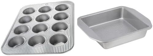 USA Pan 12-Cup Muffin Pan and 8-Inch Square Cake Pan Aluminized Steel Bakeware Set
