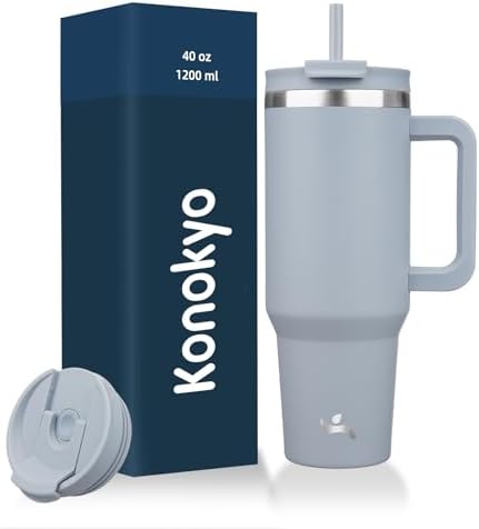 Konokyo 40 oz Insulated Tumbler Water Bottle with Handle, Straw Lid