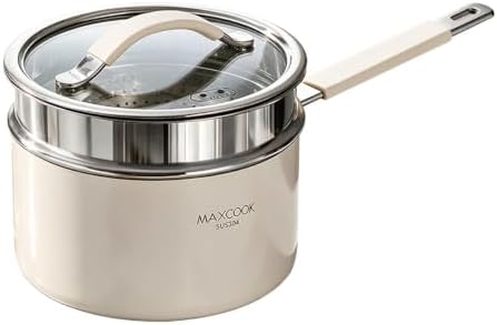 2.0 Quart Tri-Ply Stainless Steel Sauce Pan with Steamer, Heat Fast Evenly, Detachable Silicone Cover,Cooking Pot for All Cooktops